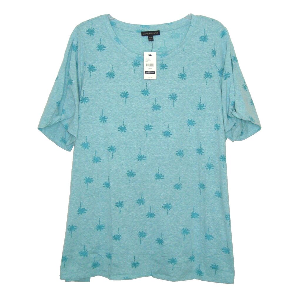 NWT Lane Bryant Womens Palm Tree Print Split Short Sleeve T-Shirt